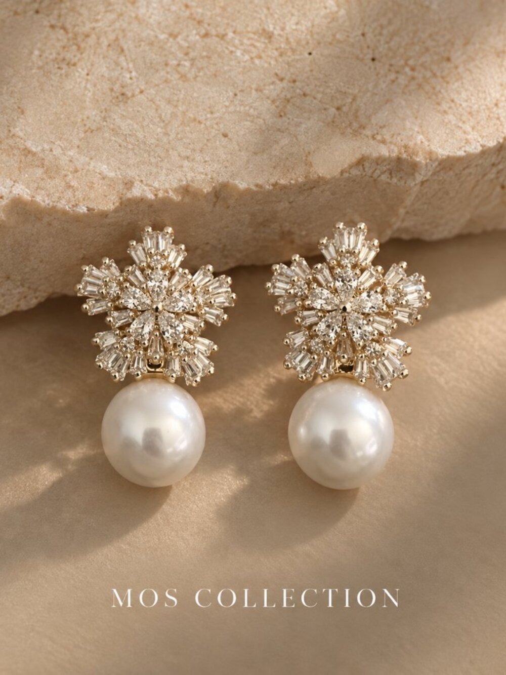 Pearl CZ Floral Statement Earrings MOS COLLECTION